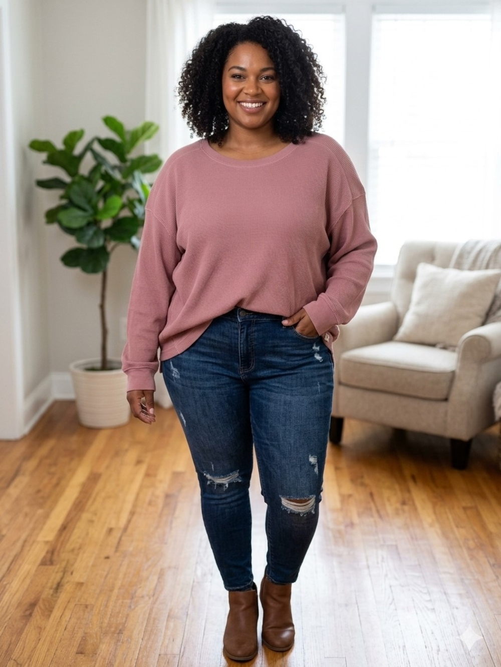 TNA Waffle Knit Pullover in Dusty Rose